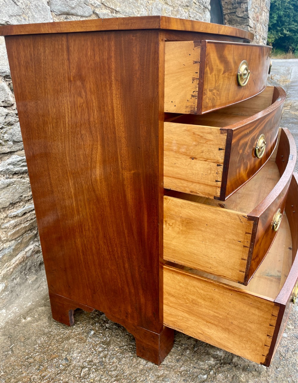Georgian Flame Mahogany Bow Front Chest of Drawers View XIII