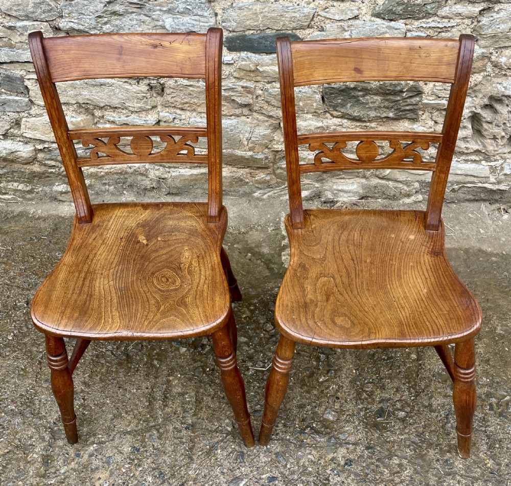Pair of Victorian Elm Seated Farmhouse Chairs View II