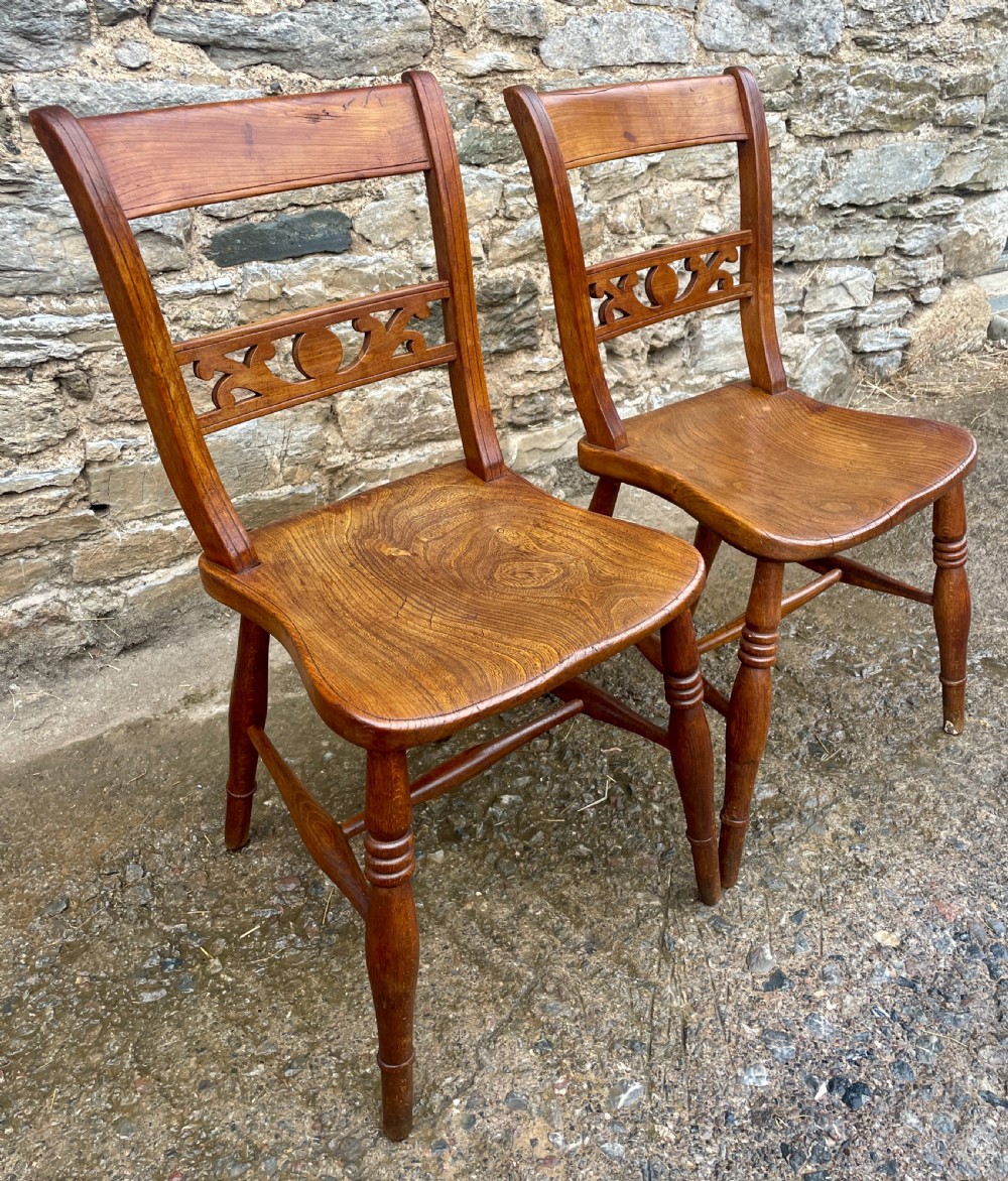 Pair of Victorian Elm Seated Farmhouse Chairs View V