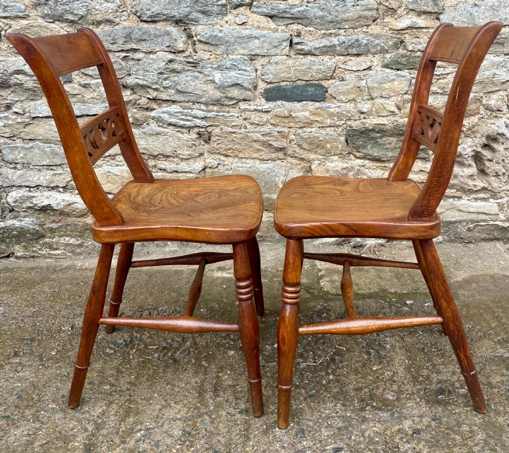 Pair of Victorian Elm Seated Farmhouse Chairs View VIII