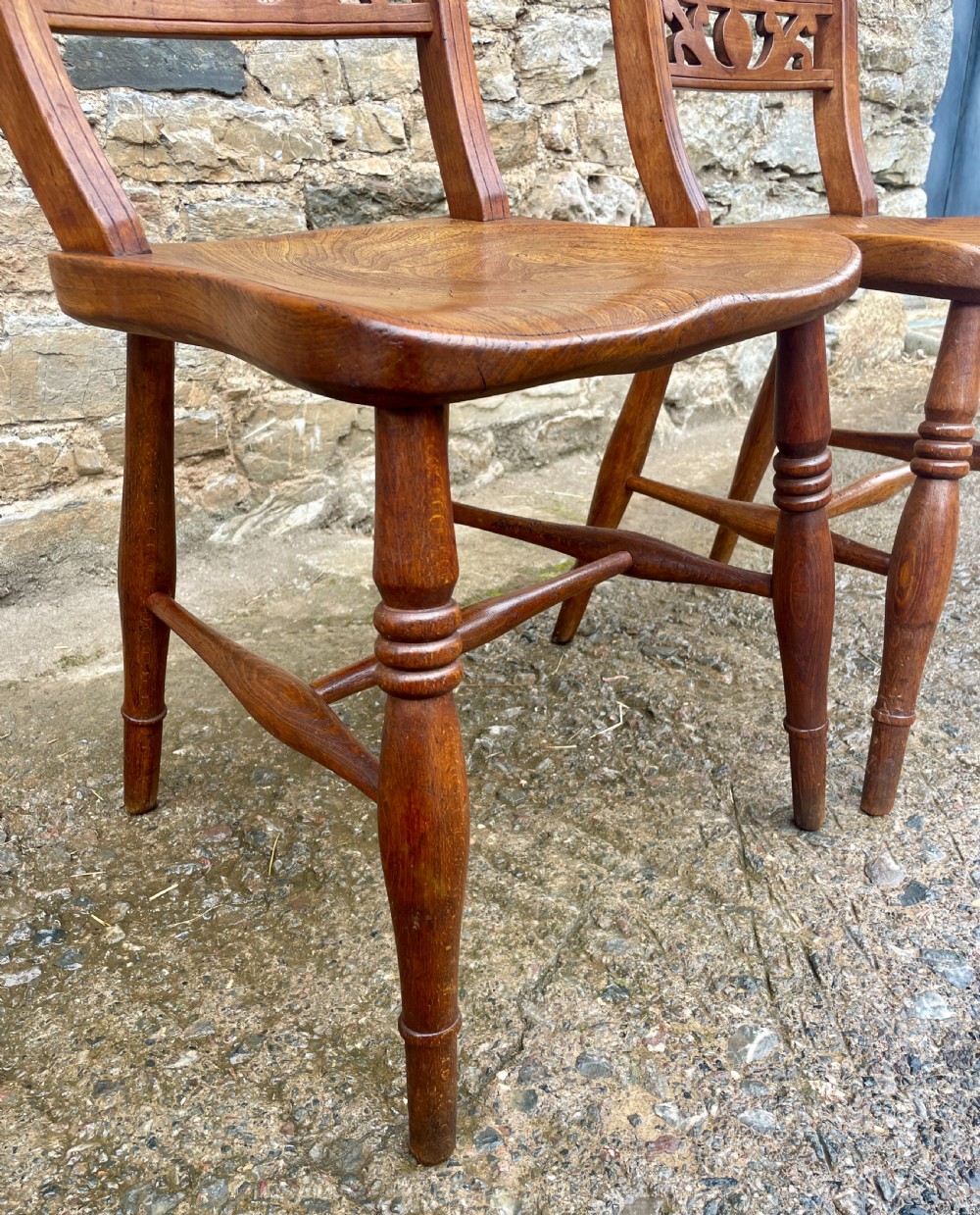 Pair of Victorian Elm Seated Farmhouse Chairs View IX