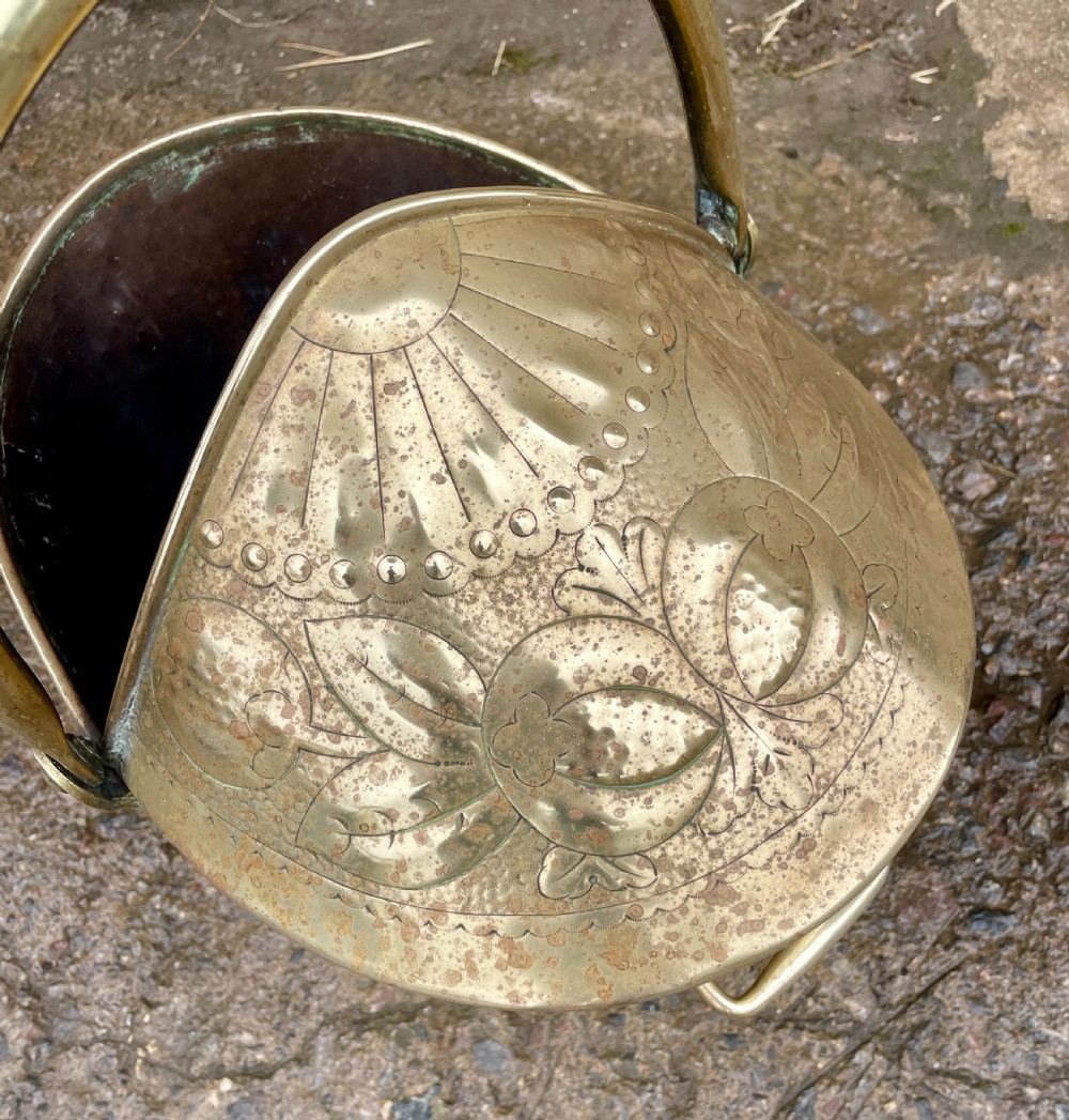 Antique Arts and Crafts Style Brass Coal Scuttle View IX