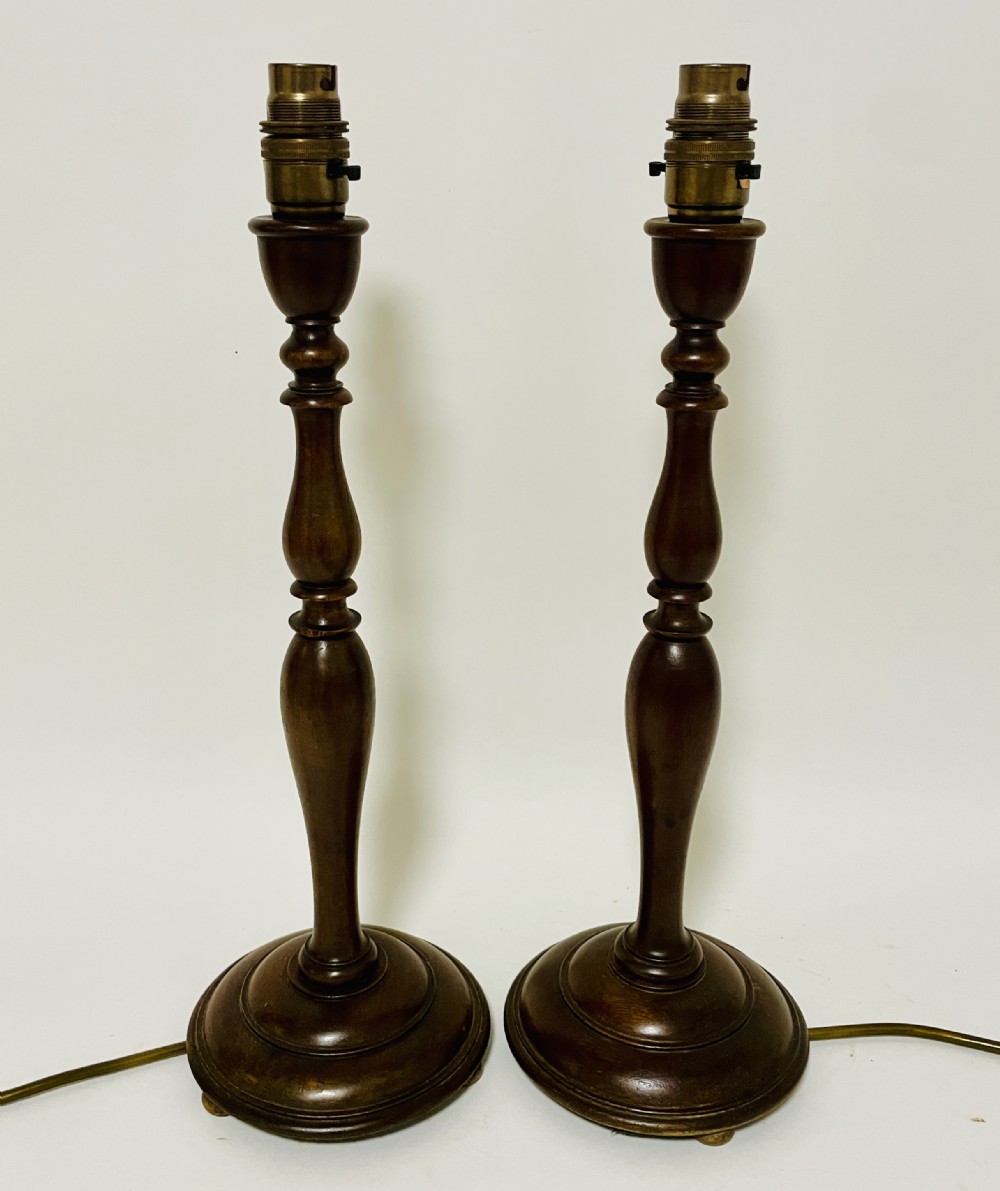 Pair of Antique Turned Wood Table Lamps