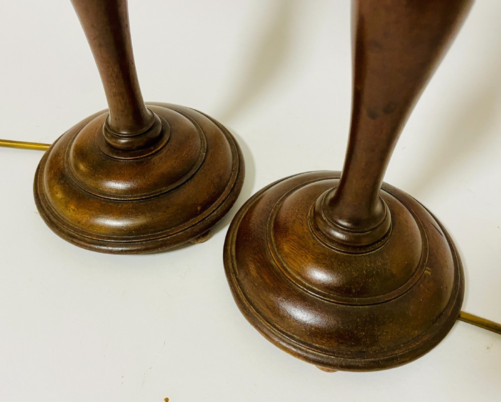 Pair of Antique Turned Wood Table Lamps View II