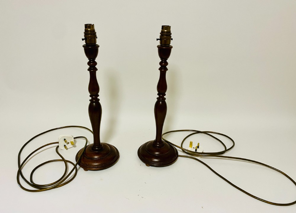 Pair of Antique Turned Wood Table Lamps View VIII