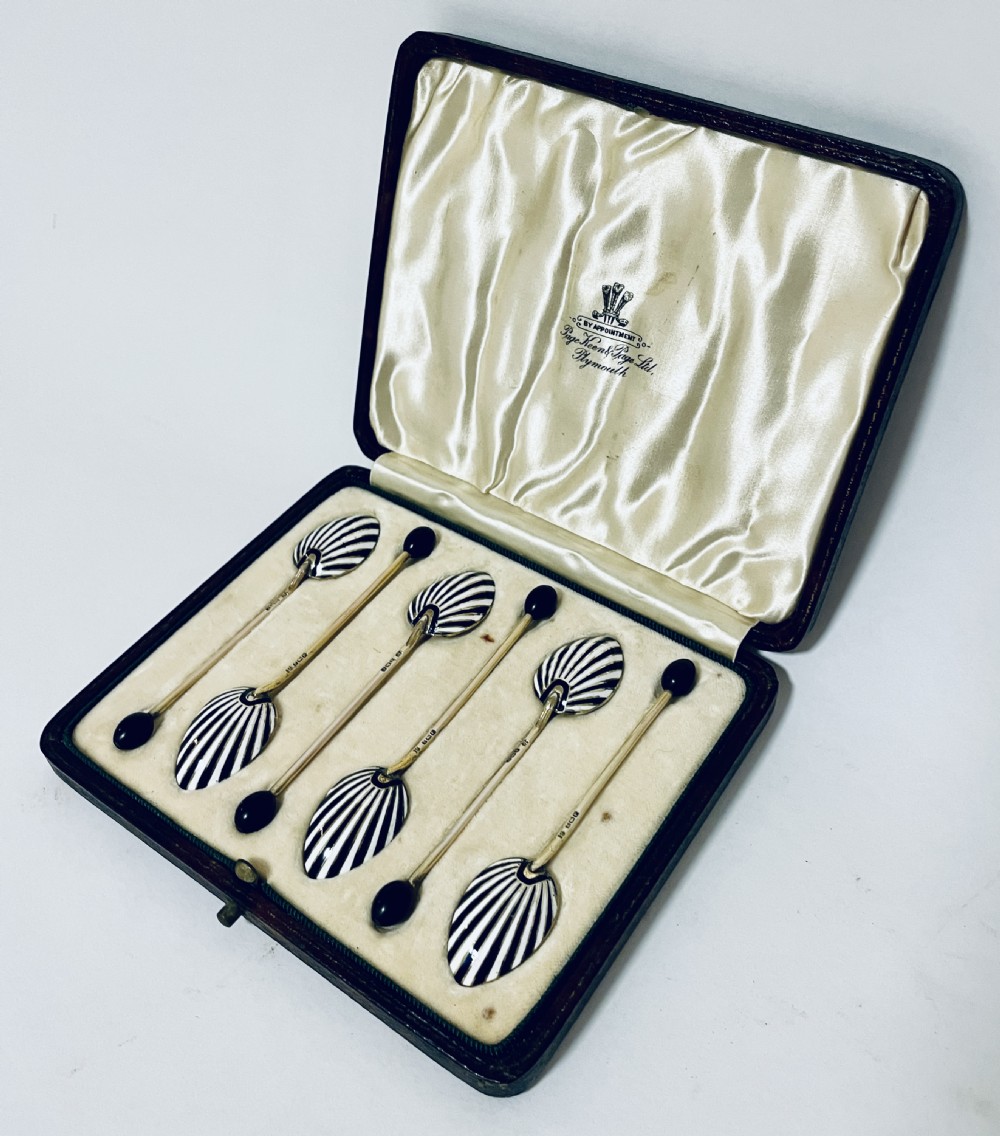 Art Deco Silver Gilt & Enamel Coffee Spoons