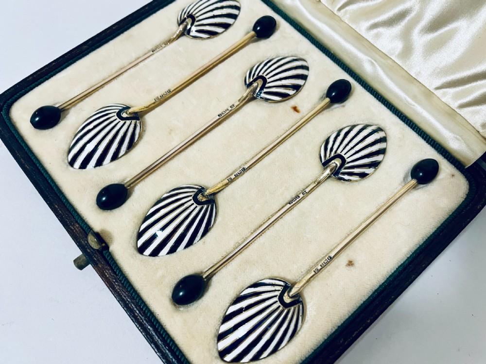 Art Deco Silver Gilt & Enamel Coffee Spoons View IV