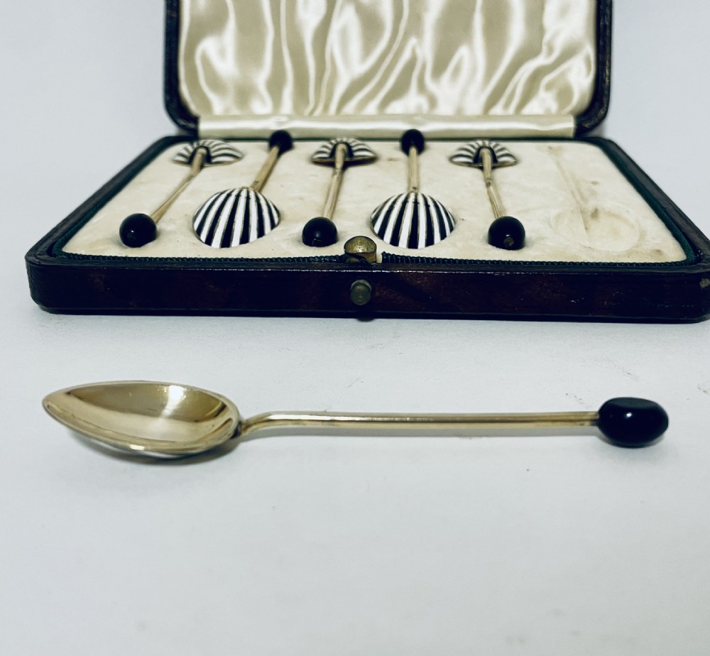 Art Deco Silver Gilt & Enamel Coffee Spoons View IX