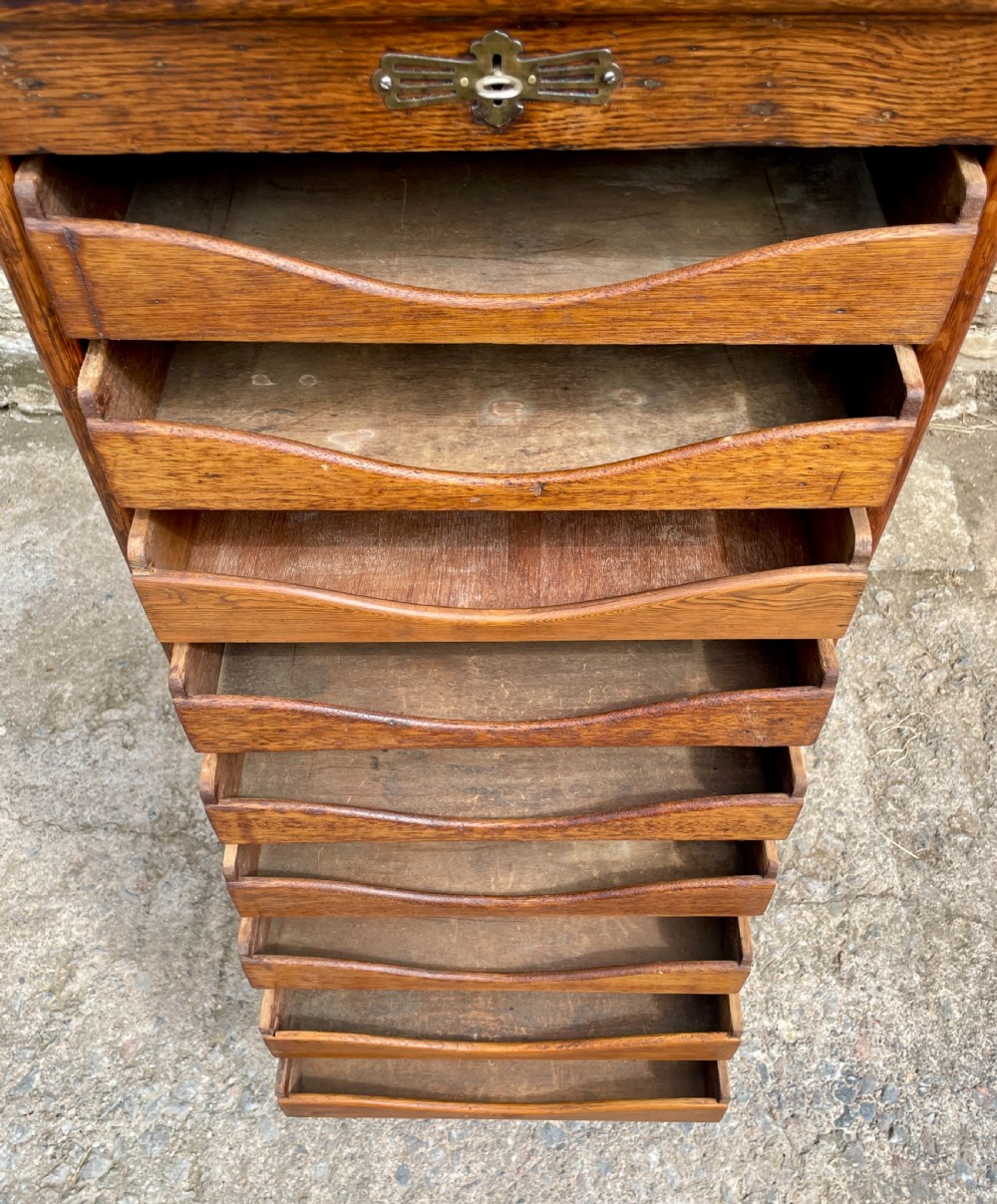 Antique Oak Tambour Filing Cabinet View IX