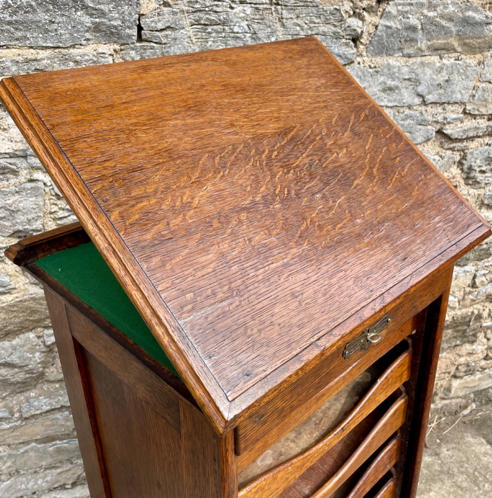 Antique Oak Tambour Filing Cabinet View X