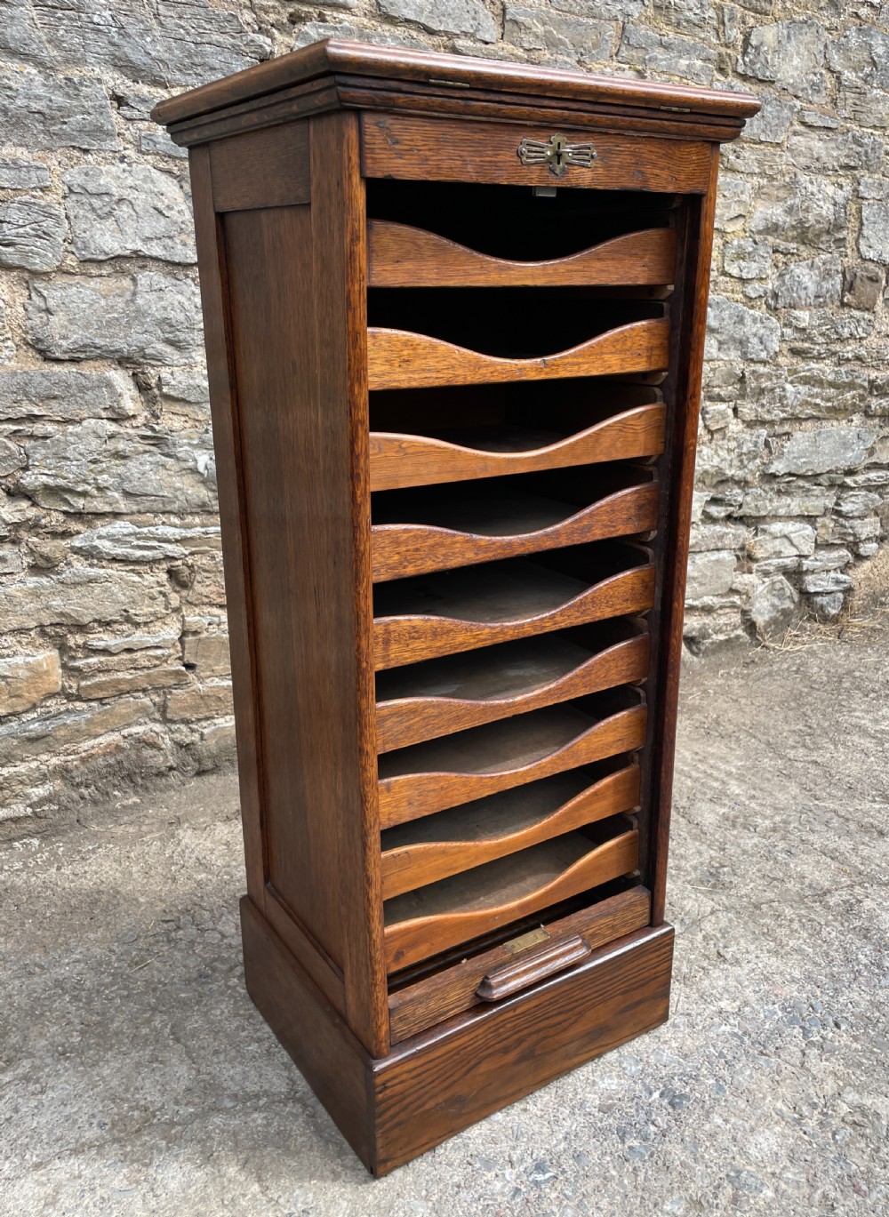 Antique Oak Tambour Filing Cabinet View XII
