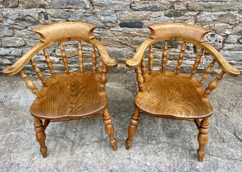 Pair of Antique Elm Captain's Chairs View II