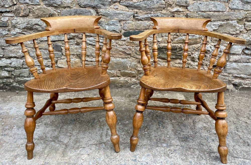 Pair of Antique Elm Captain's Chairs View III
