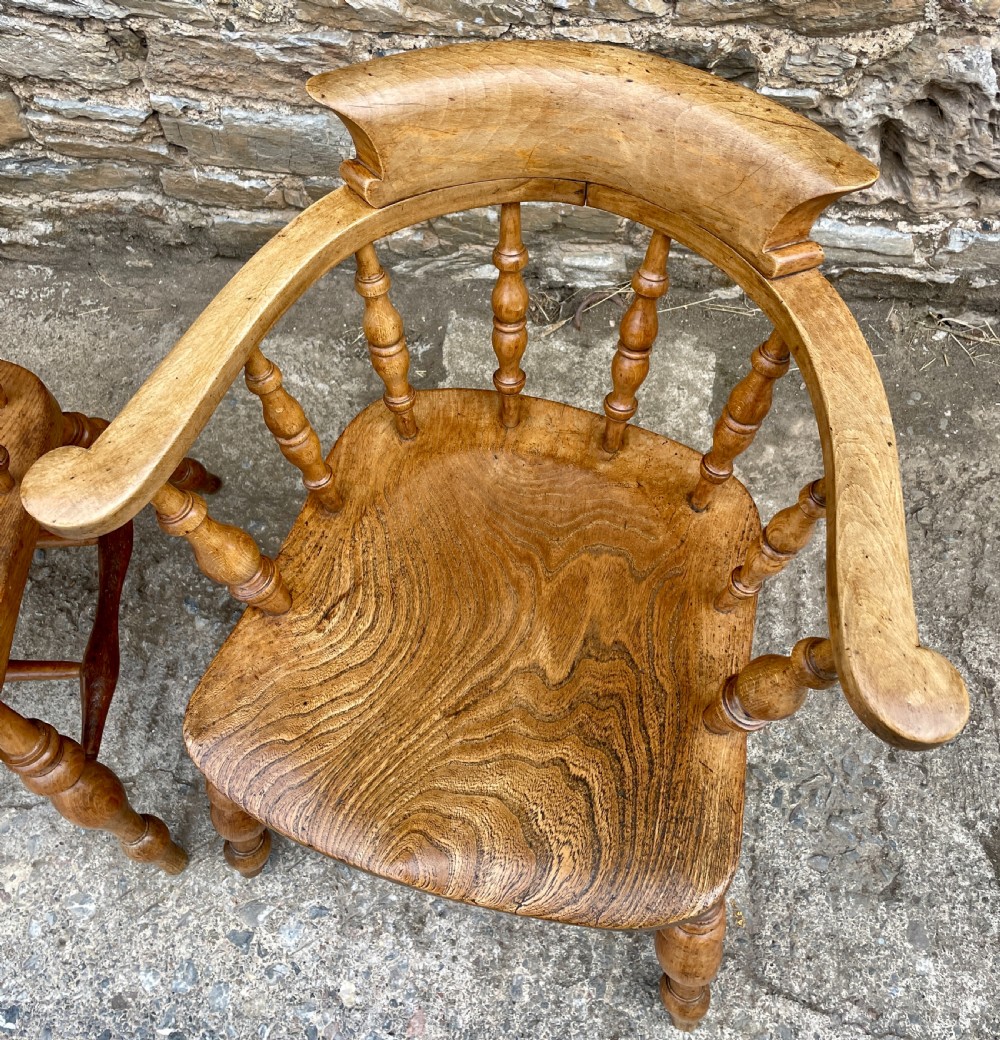 Pair of Antique Elm Captain's Chairs View IV