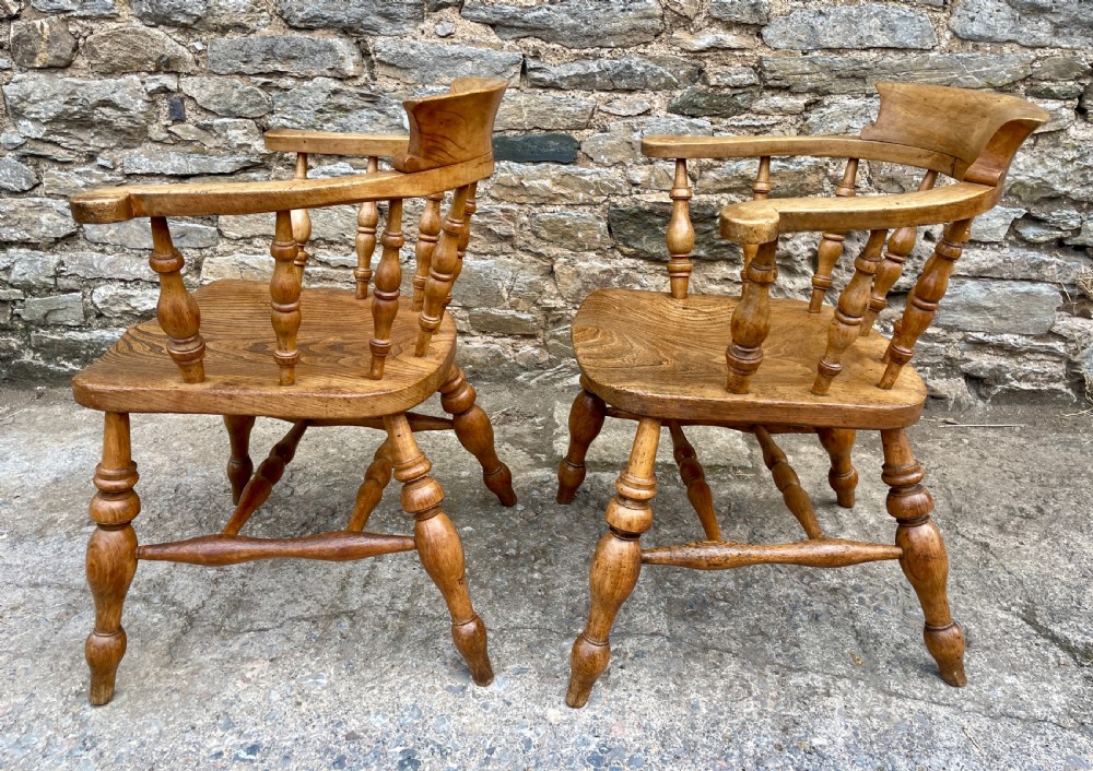 Pair of Antique Elm Captain's Chairs View V