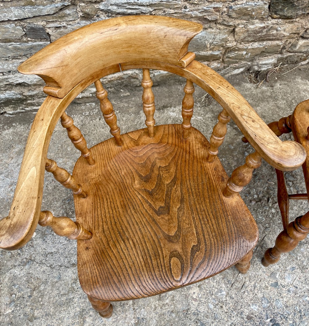 Pair of Antique Elm Captain's Chairs View VI