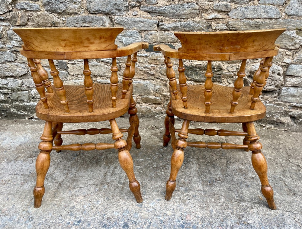 Pair of Antique Elm Captain's Chairs View IX
