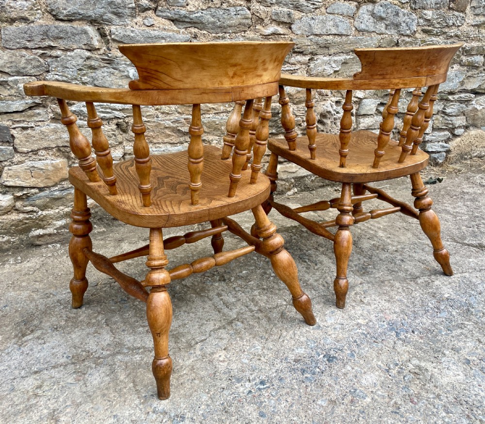 Pair of Antique Elm Captain's Chairs View XI