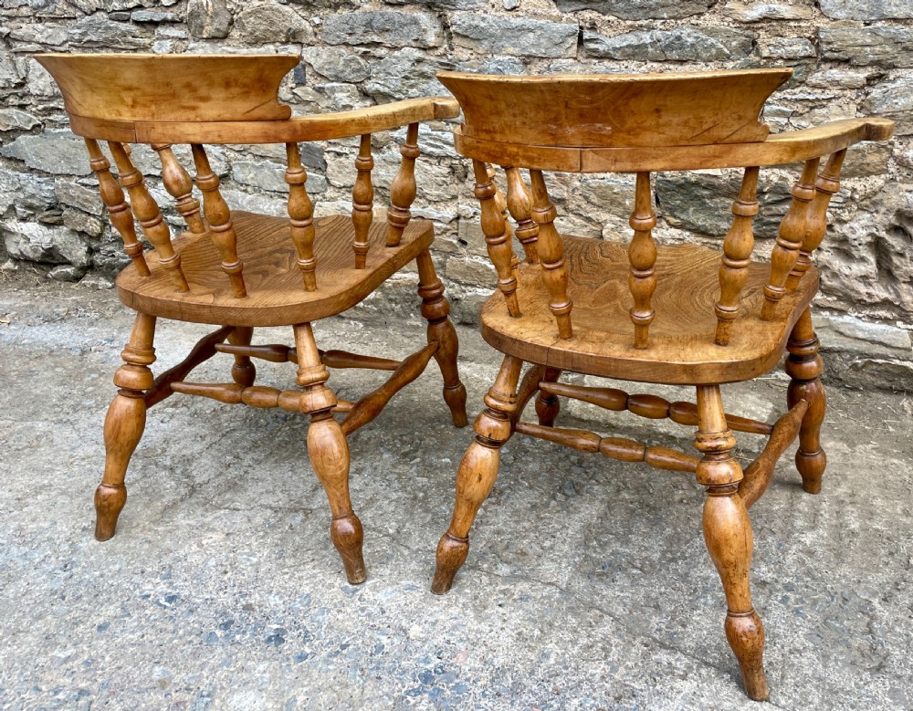 Pair of Antique Elm Captain's Chairs View XII