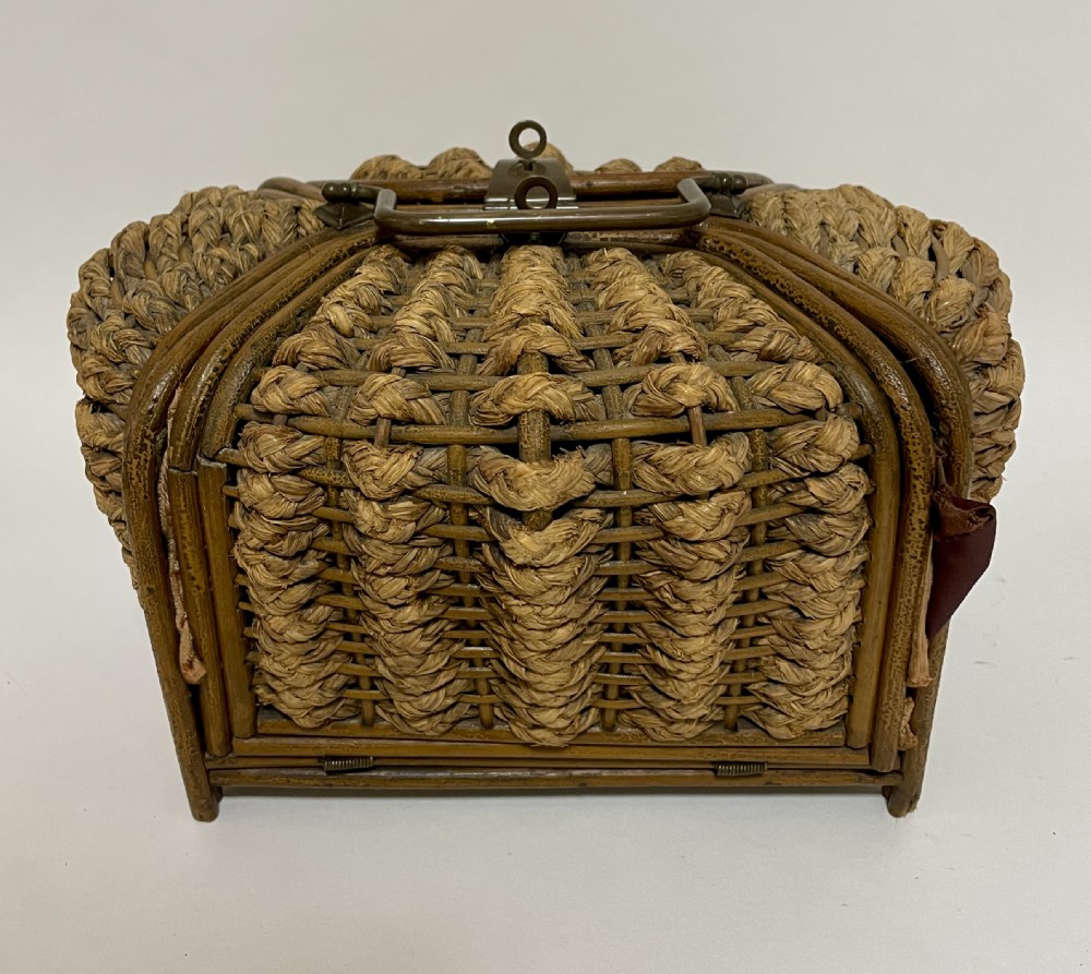 Victorian Woven Straw Sewing Casket View VI