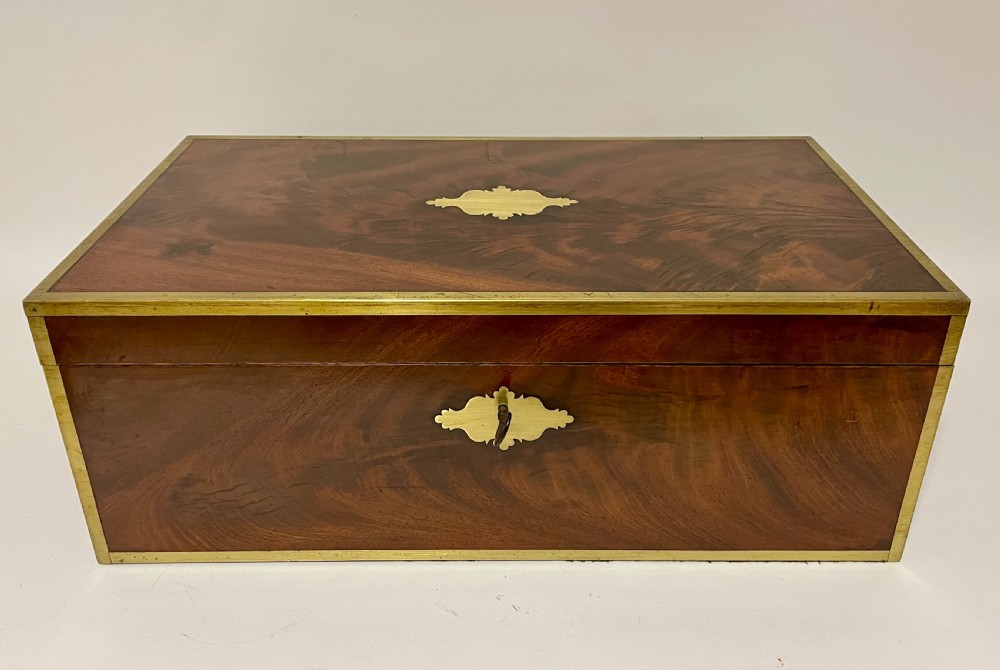 Antique Mahogany Brass Bound Campaign Writing Slope