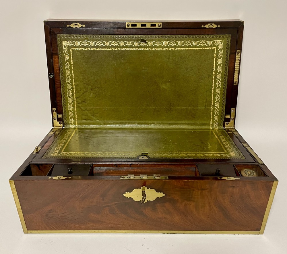 Antique Mahogany Brass Bound Campaign Writing Slope View II