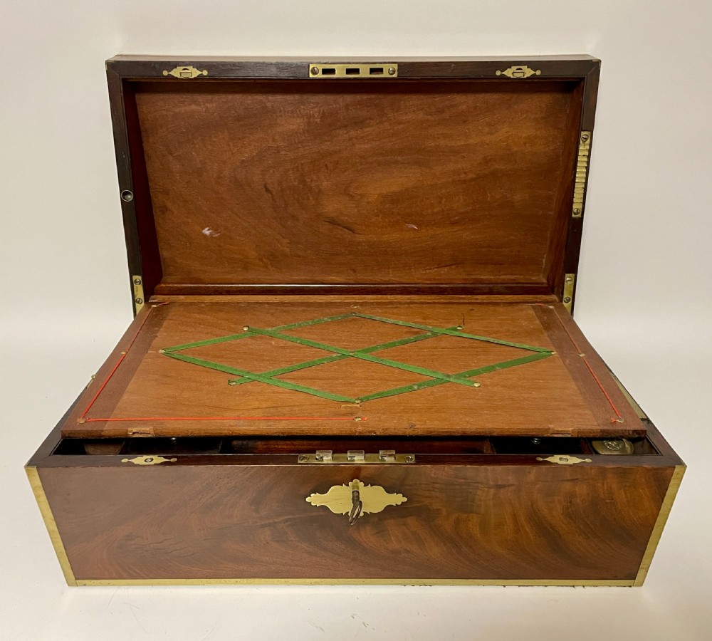 Antique Mahogany Brass Bound Campaign Writing Slope View III