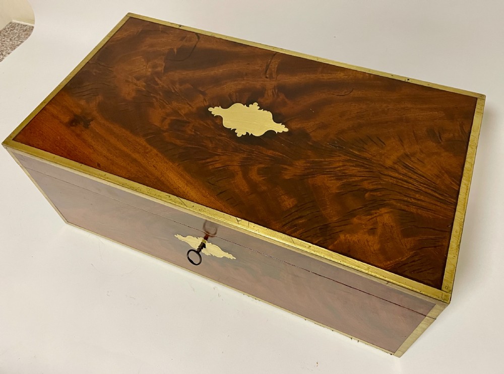 Antique Mahogany Brass Bound Campaign Writing Slope View VI