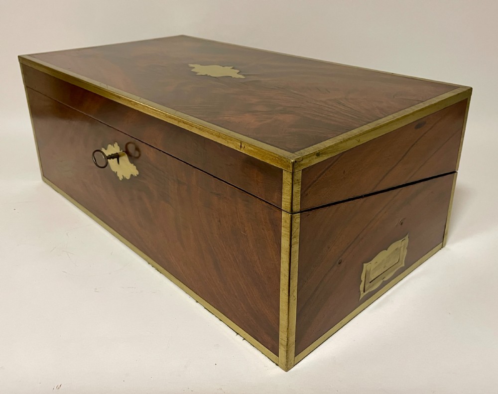 Antique Mahogany Brass Bound Campaign Writing Slope View VII