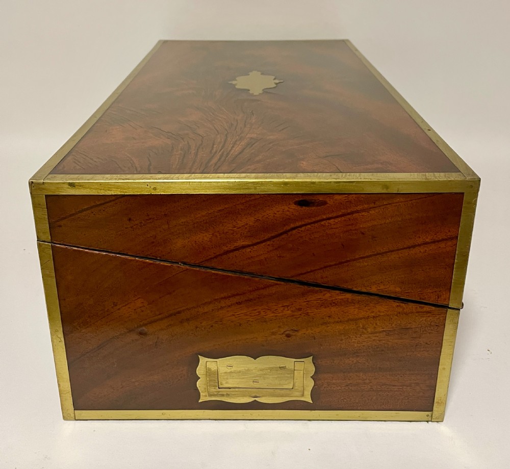 Antique Mahogany Brass Bound Campaign Writing Slope View VIII