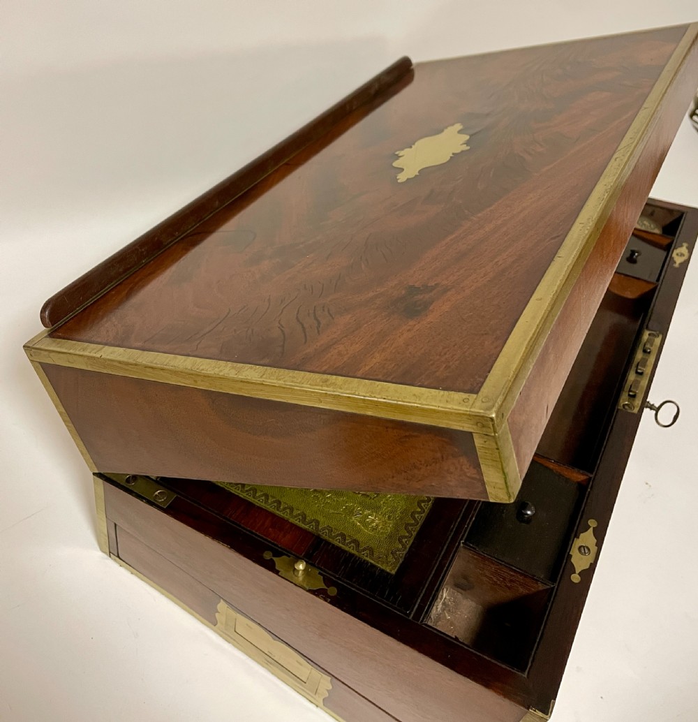 Antique Mahogany Brass Bound Campaign Writing Slope View XI