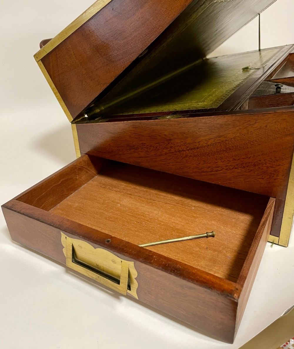 Antique Mahogany Brass Bound Campaign Writing Slope View XII