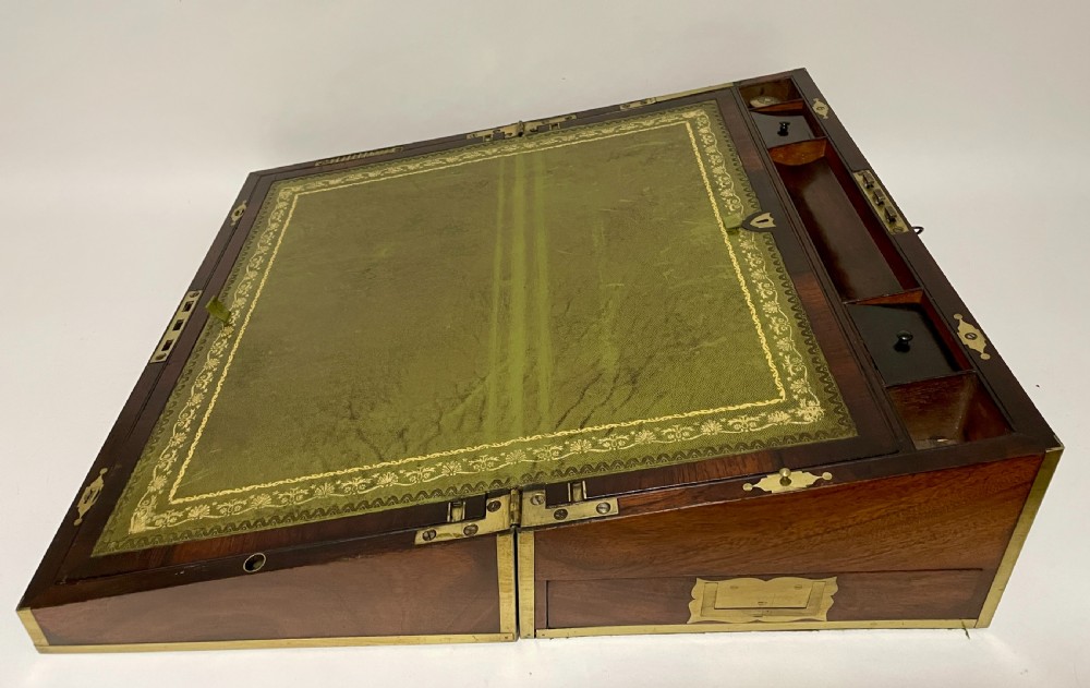 Antique Mahogany Brass Bound Campaign Writing Slope View XIV