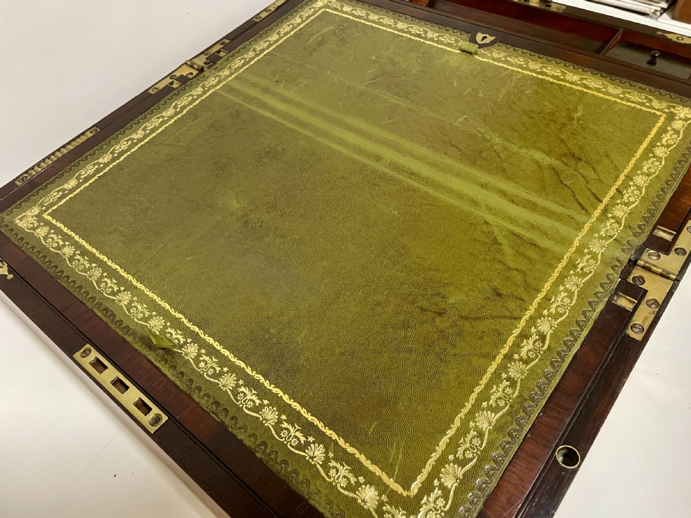 Antique Mahogany Brass Bound Campaign Writing Slope View XV