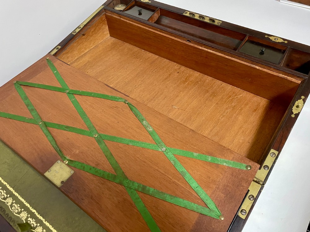 Antique Mahogany Brass Bound Campaign Writing Slope View XVI