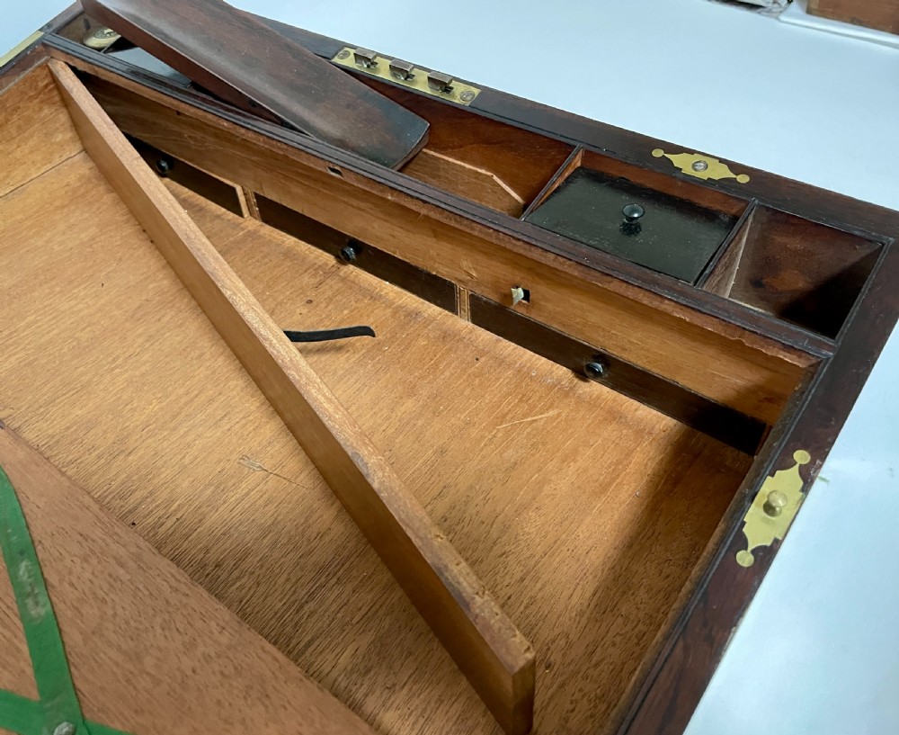 Antique Mahogany Brass Bound Campaign Writing Slope View XVII