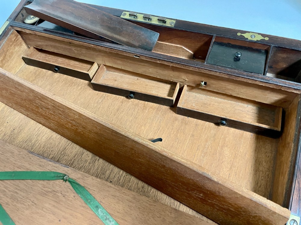 Antique Mahogany Brass Bound Campaign Writing Slope View XVIII