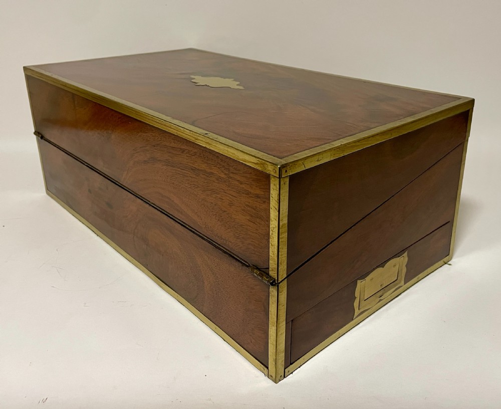Antique Mahogany Brass Bound Campaign Writing Slope View XIX
