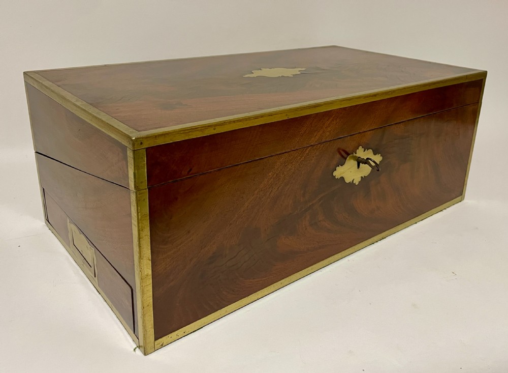 Antique Mahogany Brass Bound Campaign Writing Slope View XX