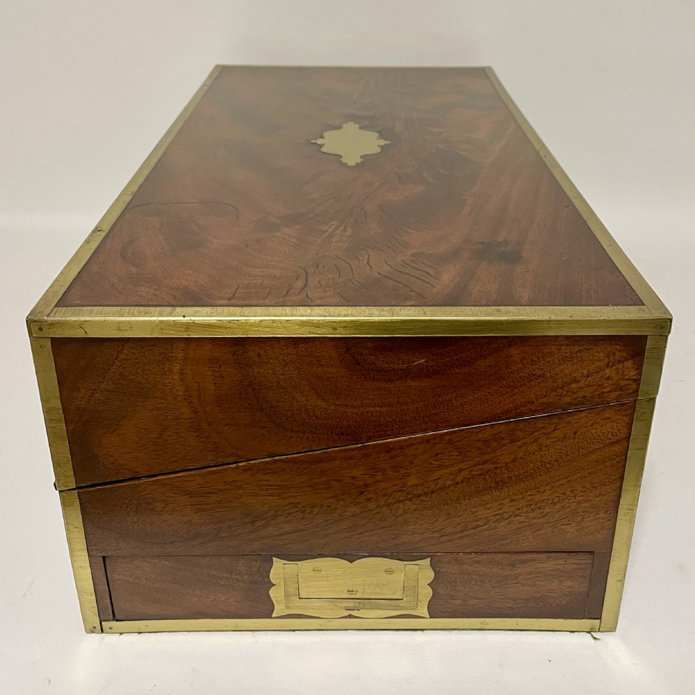 Antique Mahogany Brass Bound Campaign Writing Slope View XXIV