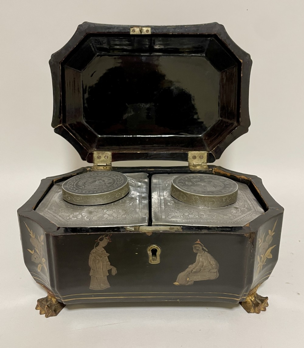 Antique Chinoiserie Lacquered Tea Caddy View VIII