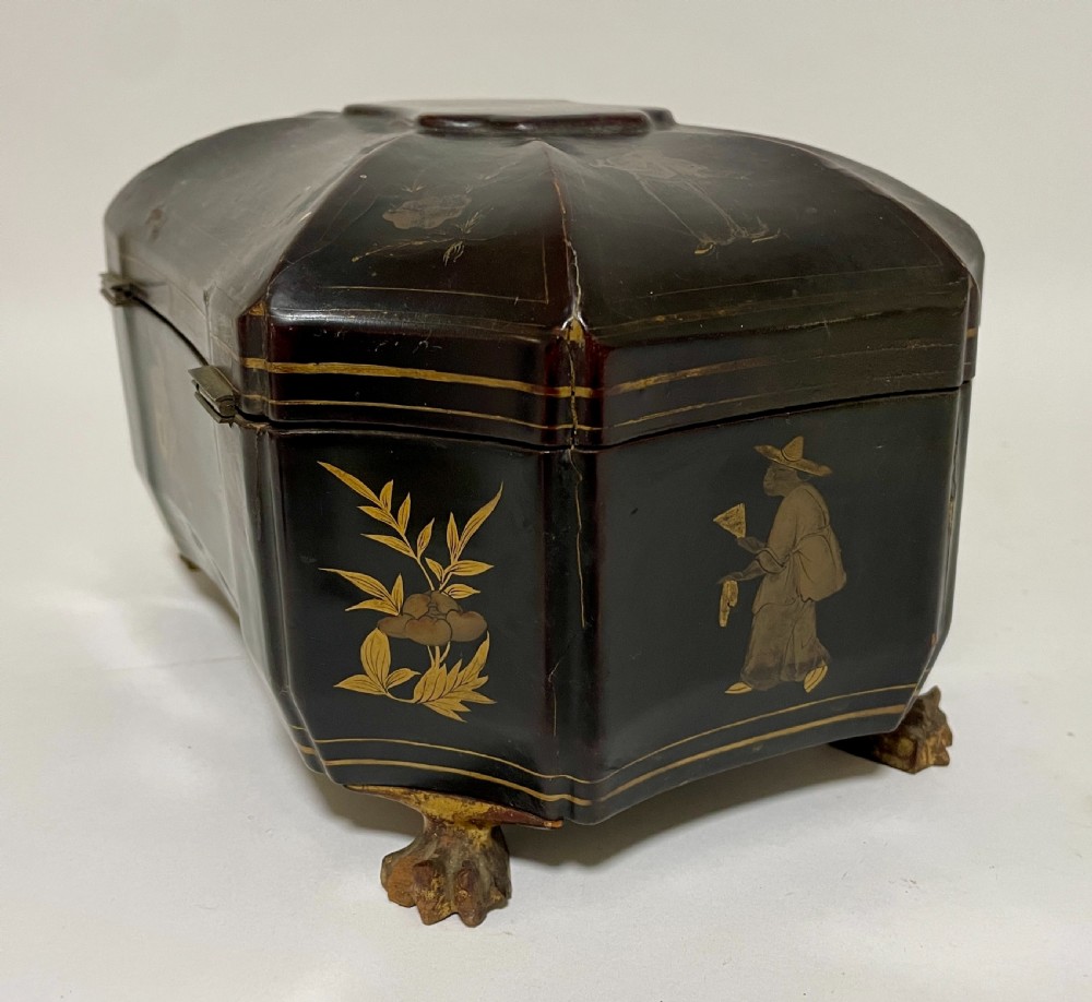 Antique Chinoiserie Lacquered Tea Caddy View IX
