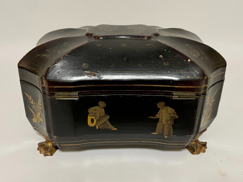 Antique Chinoiserie Lacquered Tea Caddy View X