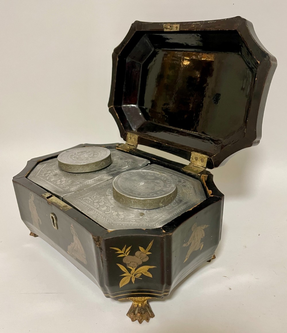 Antique Chinoiserie Lacquered Tea Caddy View XIII