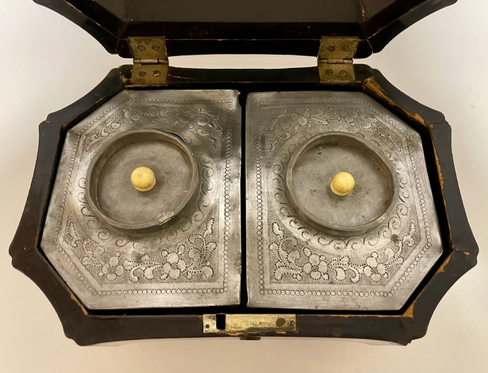 Antique Chinoiserie Lacquered Tea Caddy View XIV
