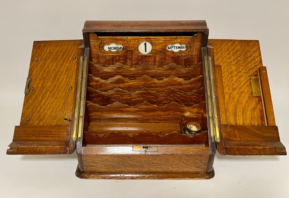 Victorian Oak Stationery Cabinet with Calendar View X