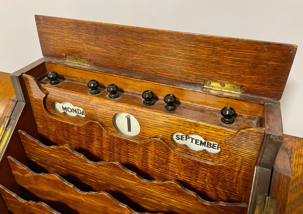 Victorian Oak Stationery Cabinet with Calendar View XII