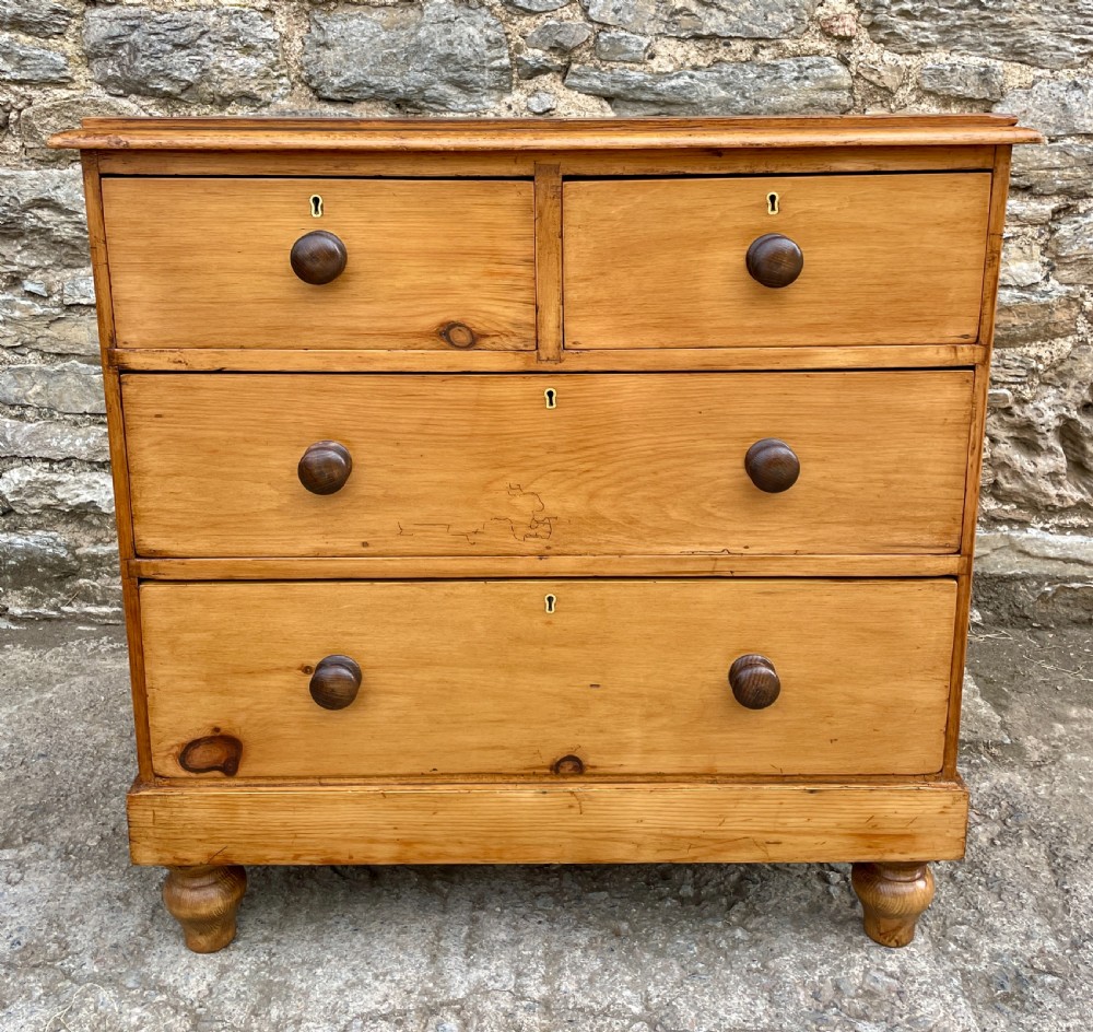Small Antique Stripped Pine Chest of Drawers View II