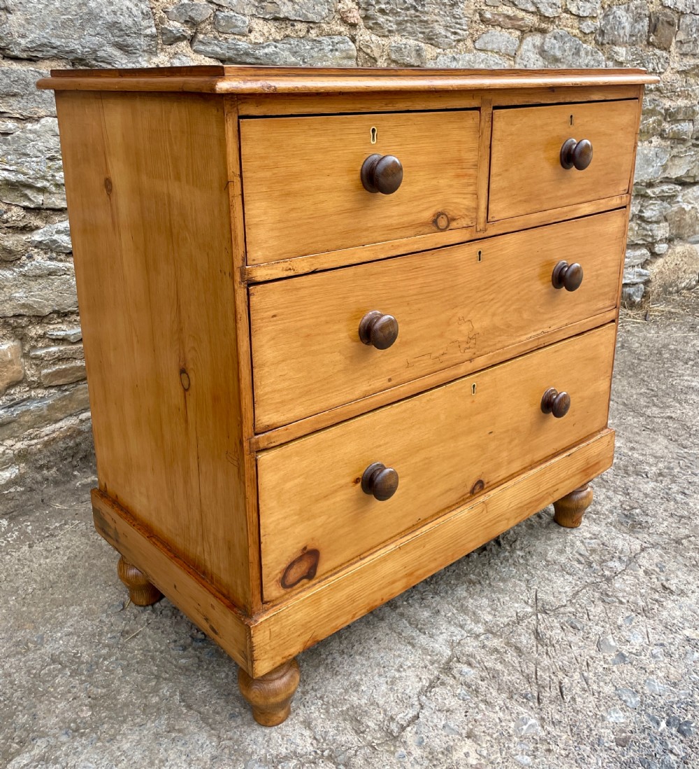 Small Antique Stripped Pine Chest of Drawers View IV