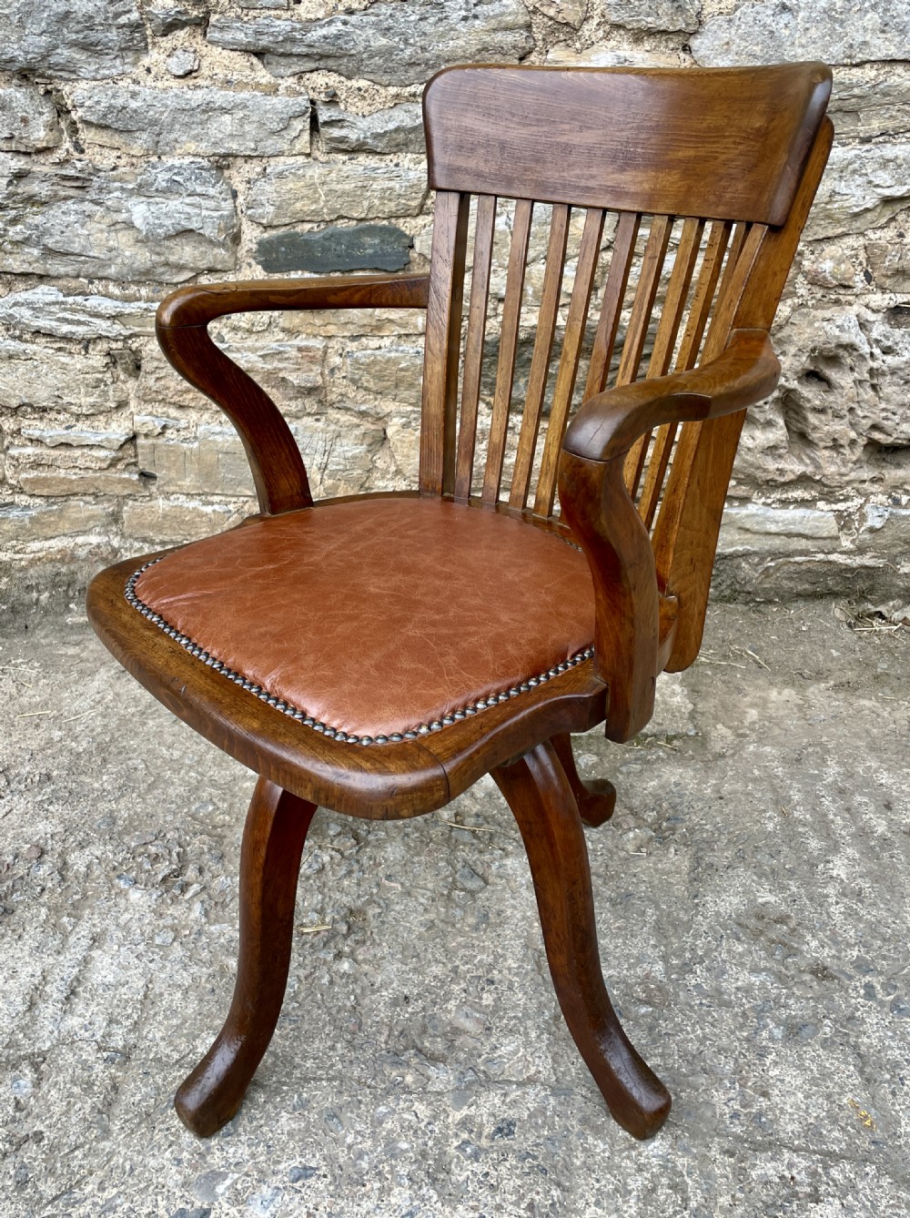 Antique Oak Swivel Desk Chair View XI